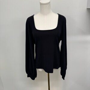 NWT The Drop Black Square Neck Balloon Sleeve Ribbed Top – Size L